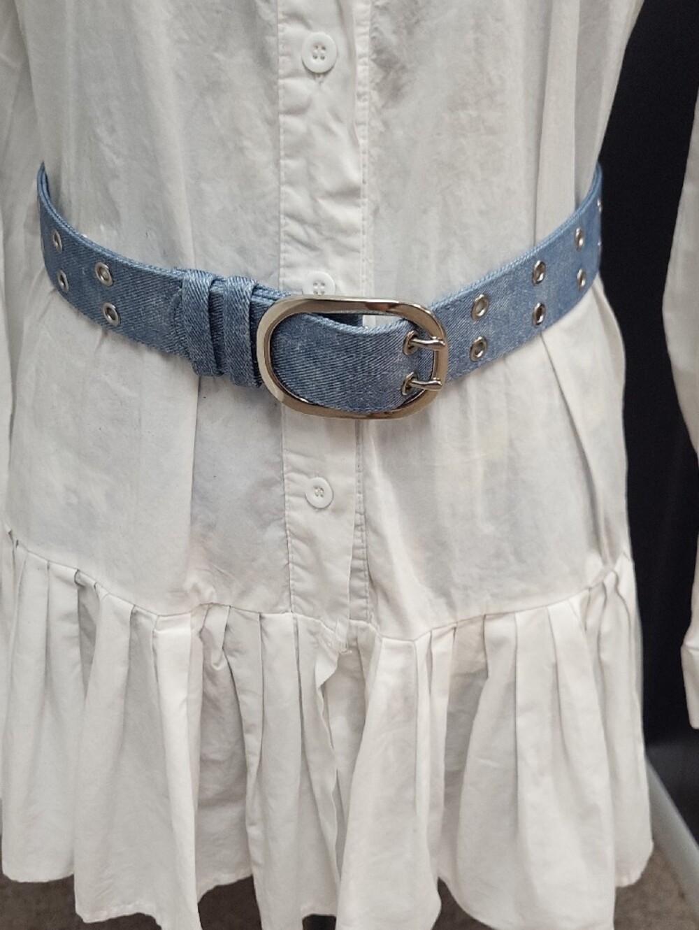 NWT, wild fable Light Blue Denim Double-Prong Silver Buckle Belt, MED - Picture 3 of 4